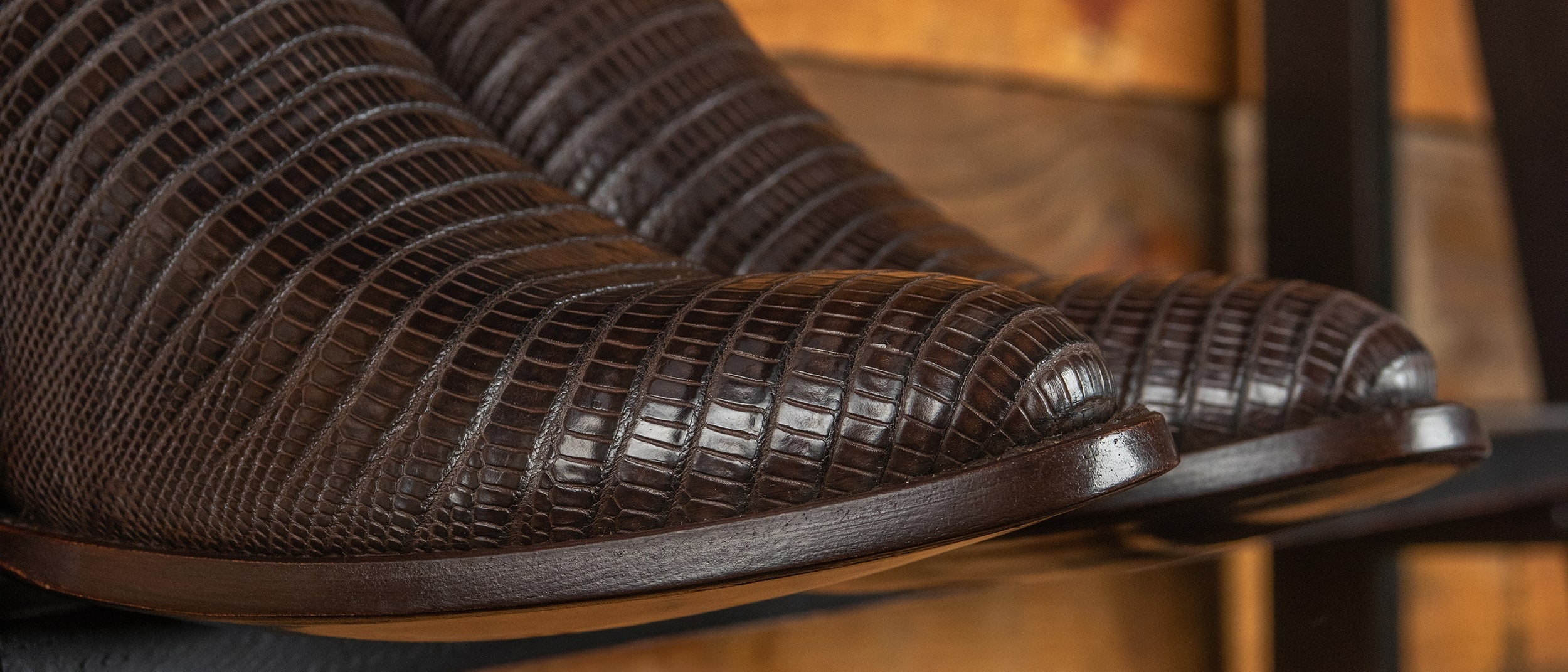 Close up shot of RUJO Teju Lizard cowboy boots