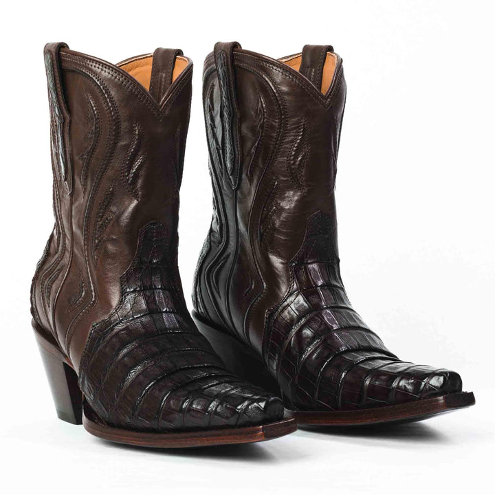 Caiman Tail women's bootie cowgirl boots in brown by RUJO