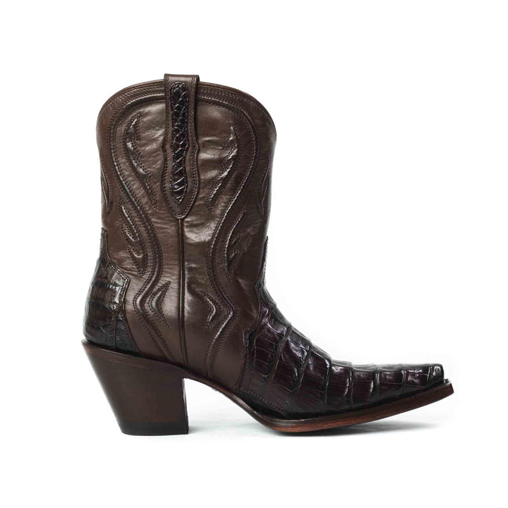 Caiman Tail women's bootie cowgirl boot in brown by RUJO