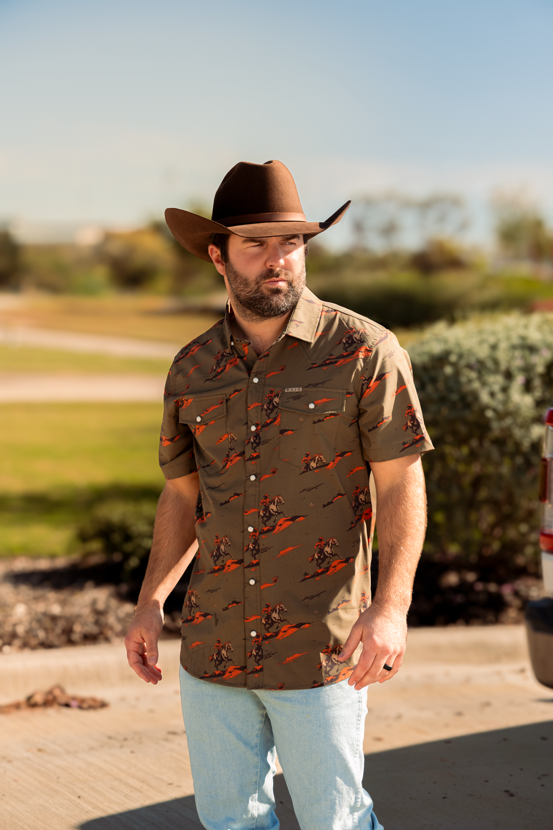 Rujo Boots The Austin Bamboo Pearl Snap Shirt | Cowboy Print Rujo Boots The Austin Bamboo Pearl Snap Shirt | Cowboy Print