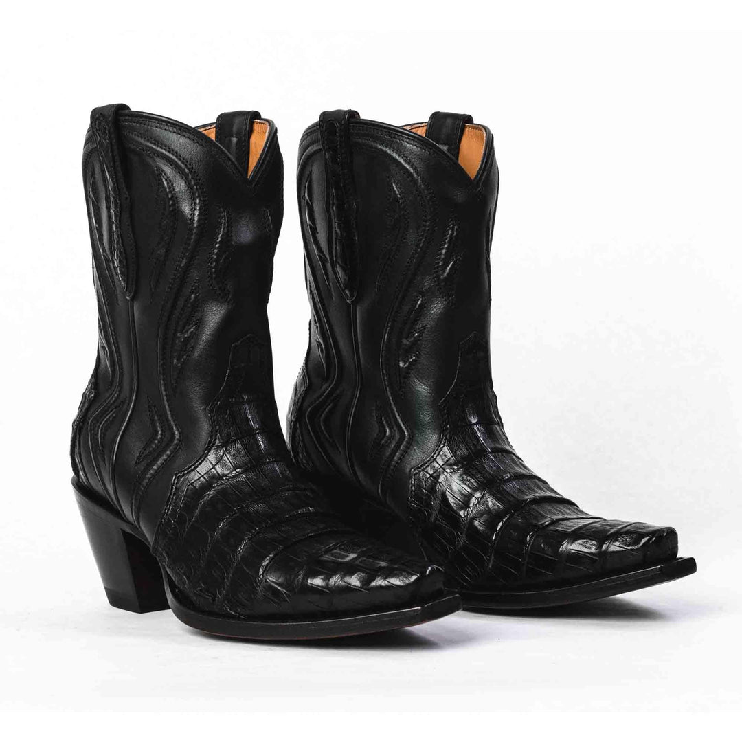 Caiman Tail women's bootie cowgirl boots in black by RUJO