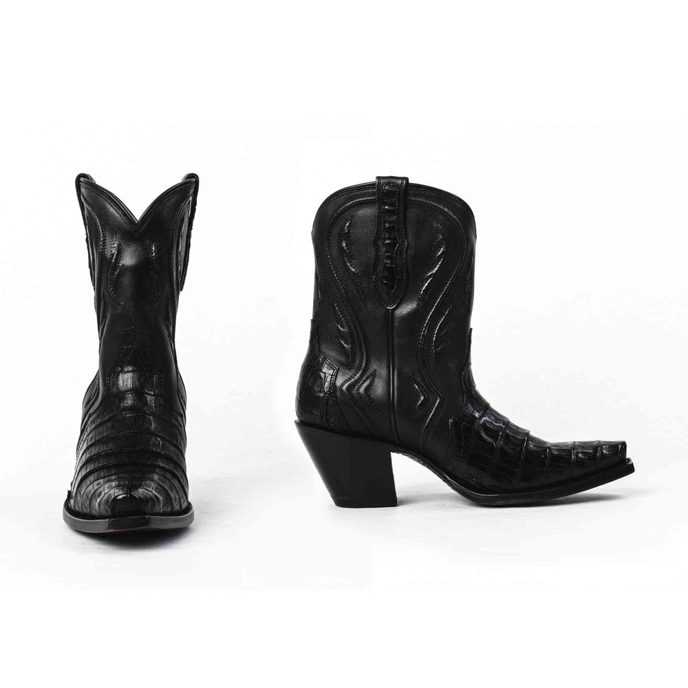 Caiman Tail women's bootie cowgirl boots in black by RUJO