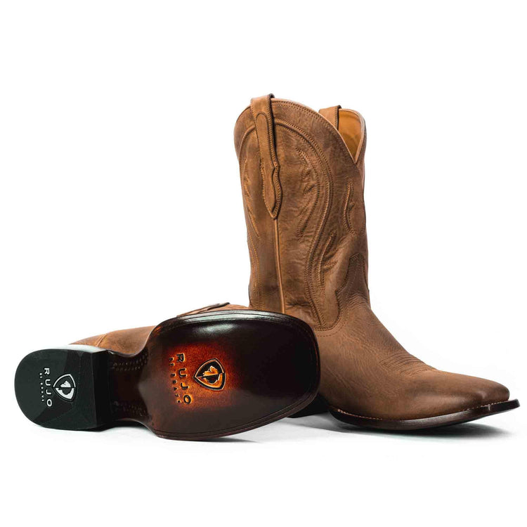 Square-toe Rock Ranch Calfskin Roper-Style Cowboy boots by RUJO