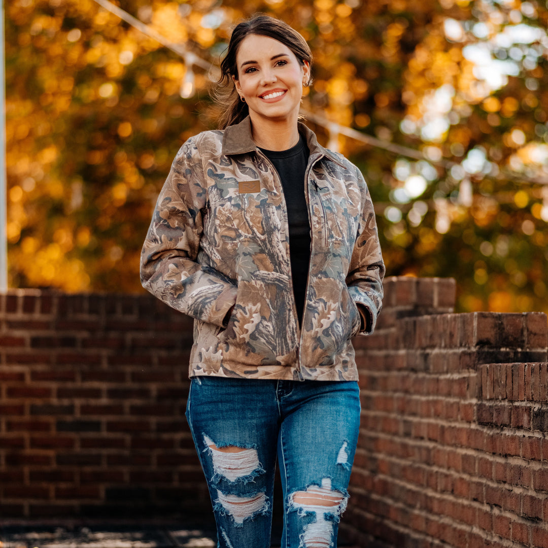 The Vintage Camo Carpenter Jacket in Faded Realtree Advantage Classic, lifestyle