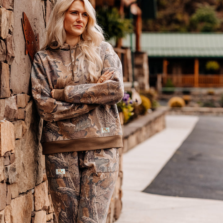 The Vintage Camo Hoodie in Faded Realtree Advantage Classic, lifestyle