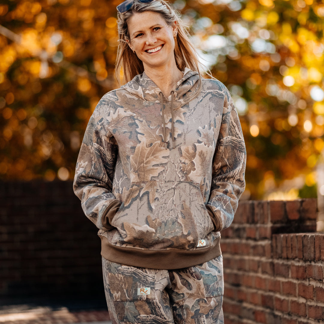 The Vintage Camo Hoodie in Faded Realtree Advantage Classic, lifestyle