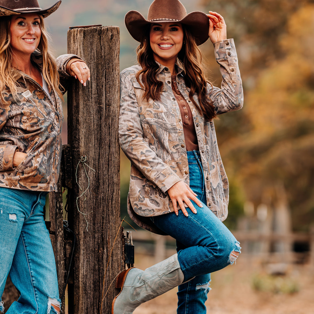 The Vintage Camo Shacket in Faded Realtree Advantage Classic, lifestyle