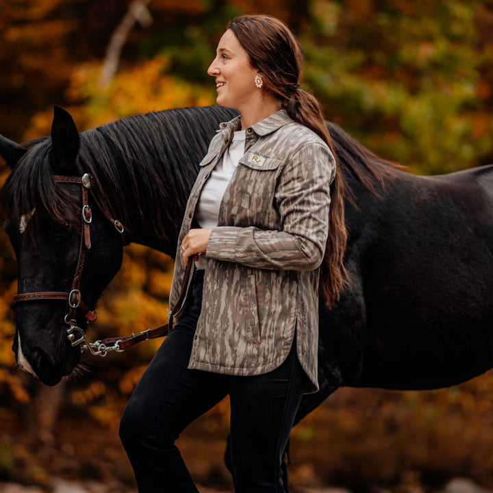 The Vintage Camo Shacket in Faded Realtree Original, lifestyle