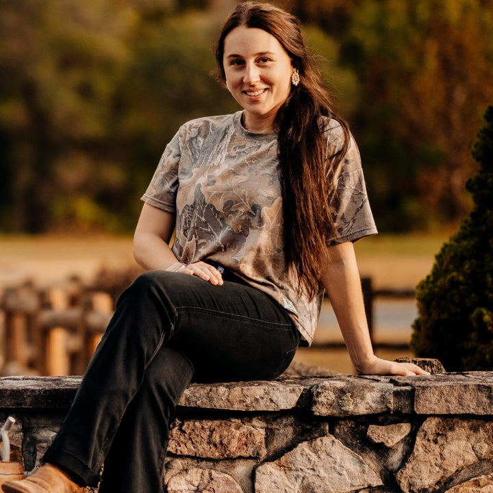 The Vintage Camo Tee in Faded Realtree Advantage Classic, lifestyle
