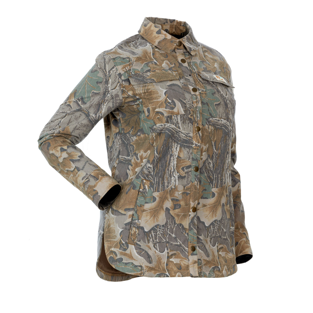The Vintage Camo Shacket in Faded Realtree Advantage Classic, angle
