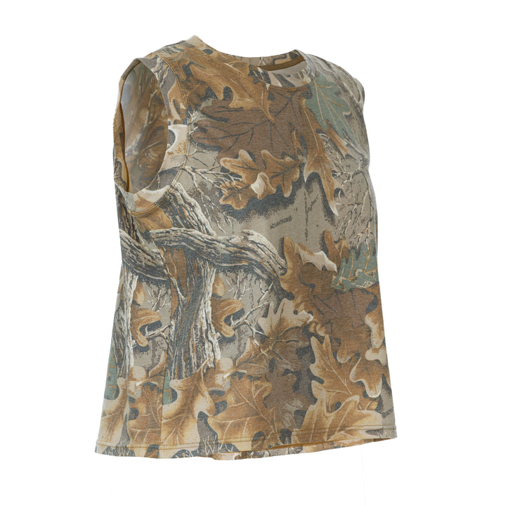 The Vintage Camo Muscle Tank in Faded Realtree Advantage Classic, angle