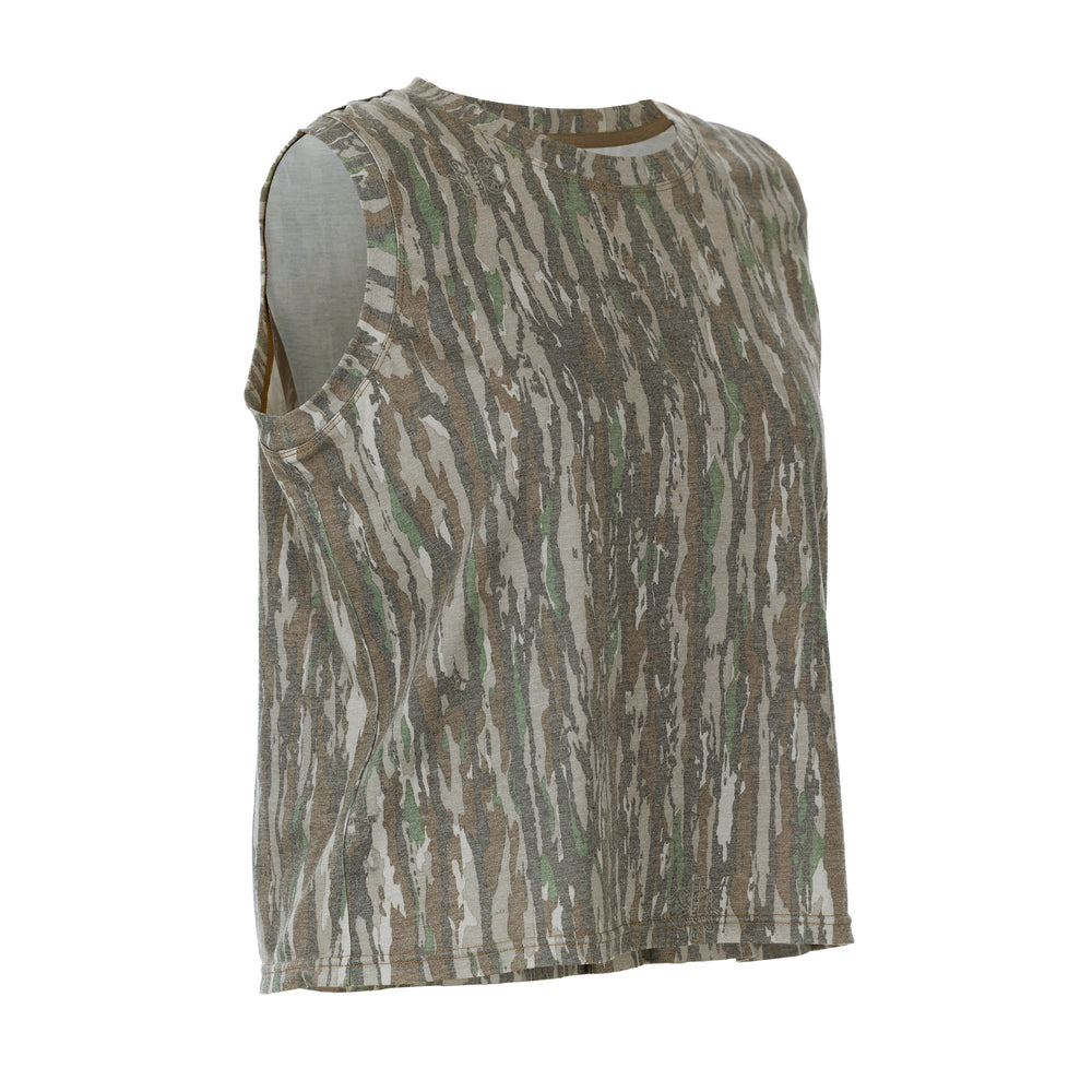 The Vintage Camo Muscle Tank in Faded Realtree Original, angle