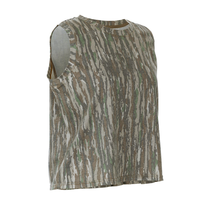The Vintage Camo Muscle Tank in Faded Realtree Original, angle