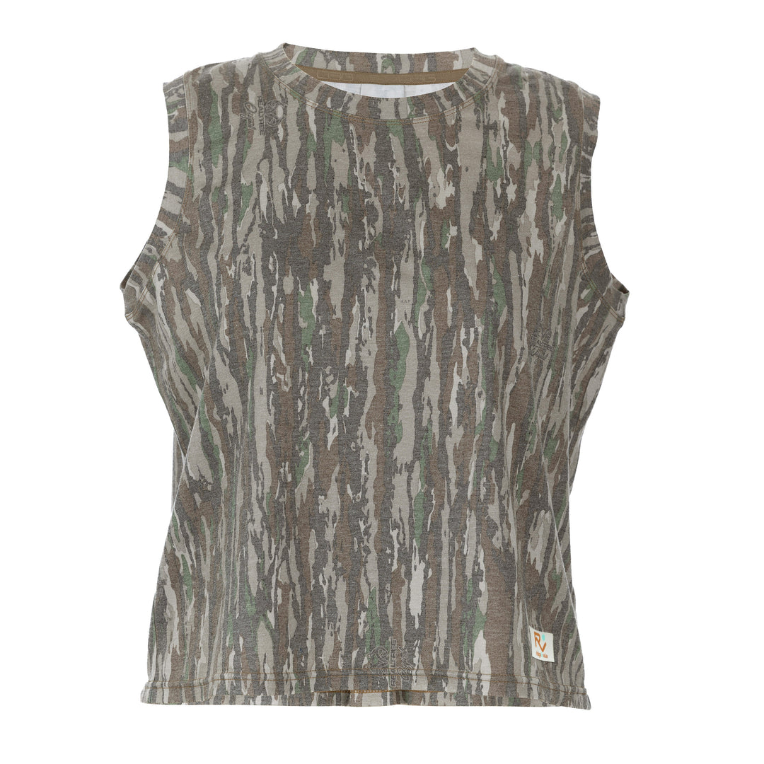 The Vintage Camo Muscle Tank in Faded Realtree Original, front