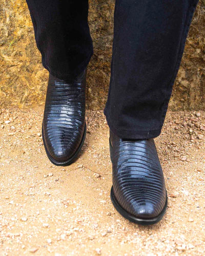 Black Teju Lizard Cowboy Boots by RUJO